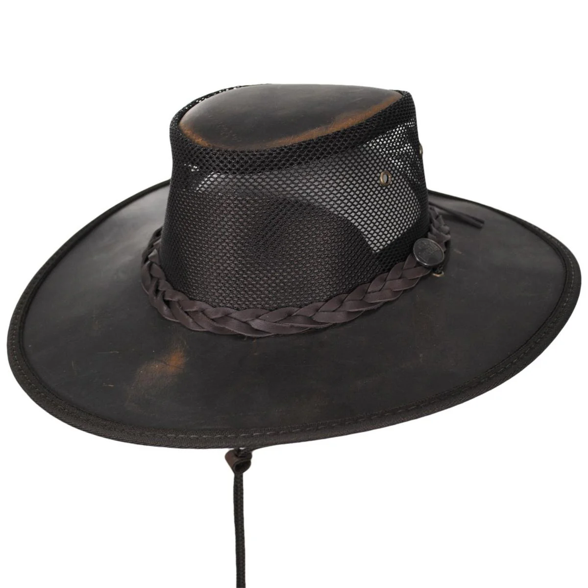 Cooler Bronco Cattle Leather Mesh Foldaway Drover Hat - Image 5
