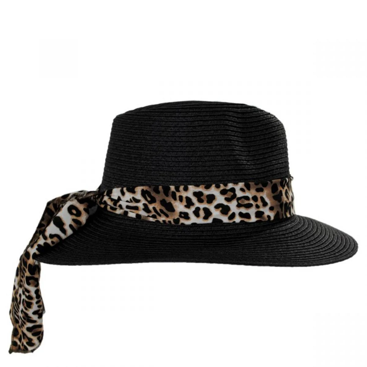 Gabon Leopard Scarf Toyo Straw Fedora Hat - Image 3