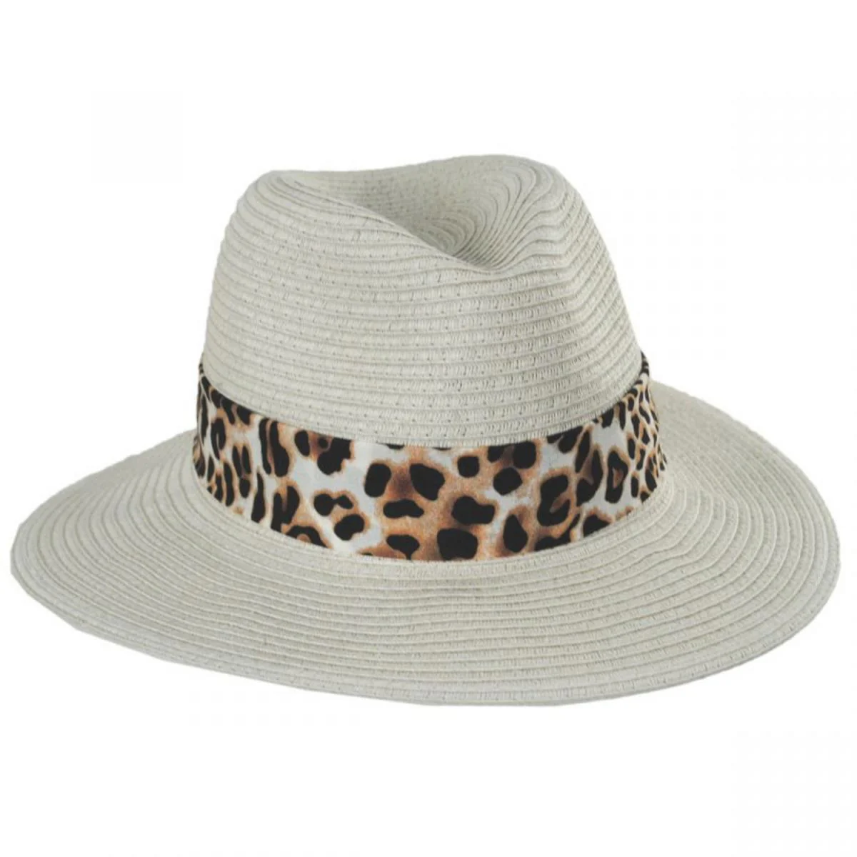 Gabon Leopard Scarf Toyo Straw Fedora Hat - Image 5