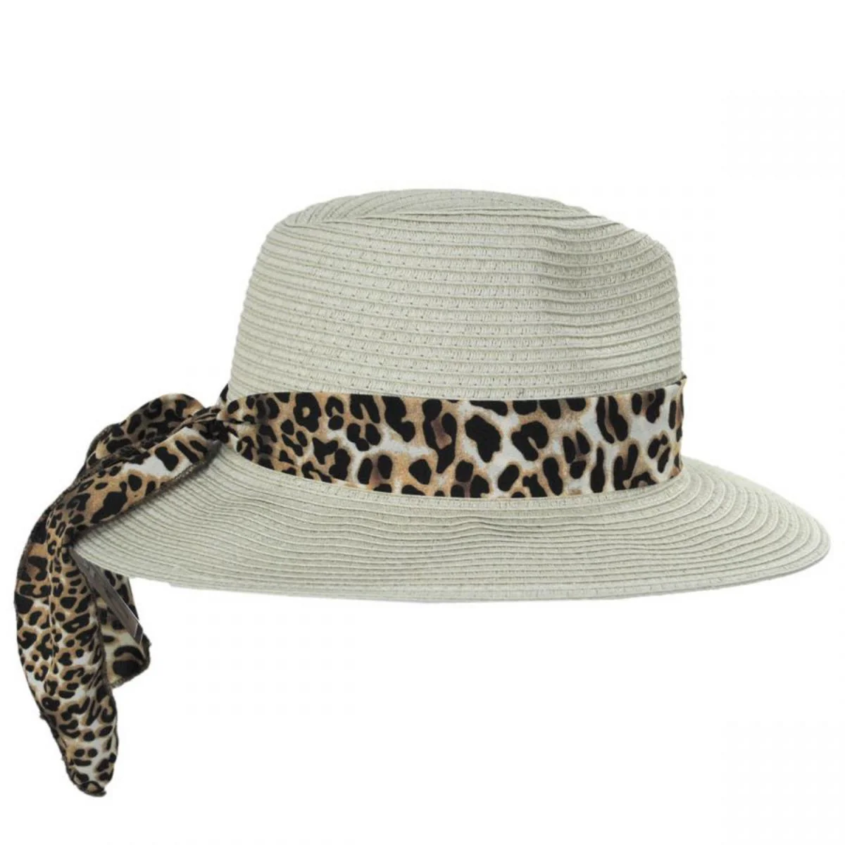 Gabon Leopard Scarf Toyo Straw Fedora Hat - Image 7